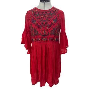 Umgee USA Boho bliss red floral embroidery dress size small